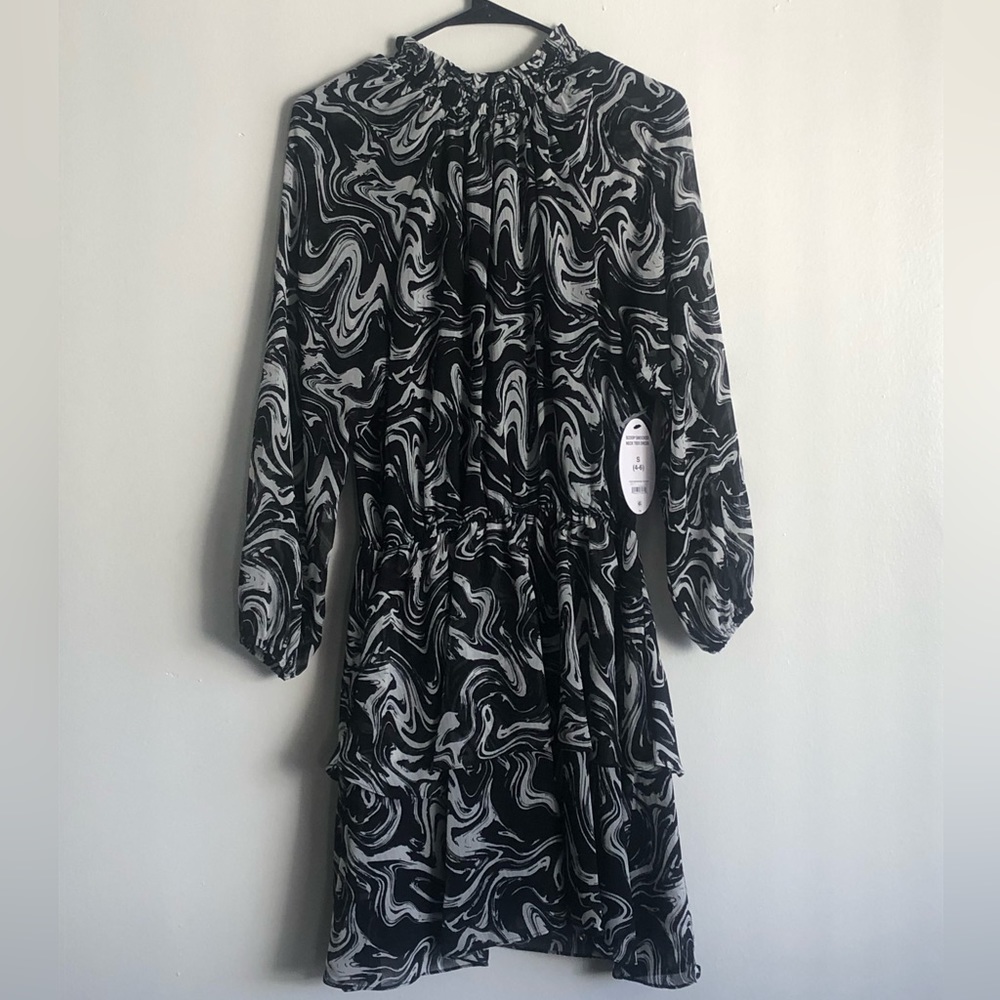 Women’s Tiered Dress w/ Smock Neck by Scoop | Color: Black Marble / Size: S